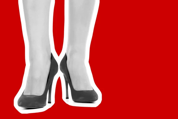 Calçado Roupa Senhora Pernas Femininas Magras Compridas Usando Sapatos Salto — Fotografia de Stock