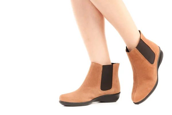 Calçado Roupa Senhora Pernas Femininas Magras Compridas Usando Sapatos Couro — Fotografia de Stock