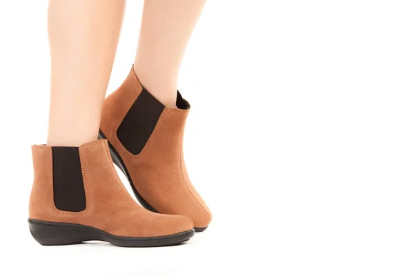 Dames Outfit Schoenen Lange Slanke Vrouwelijke Benen Met Lage Leren — Stockfoto