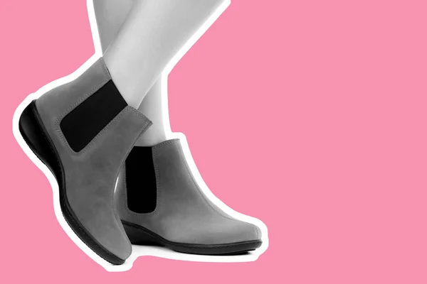 Dames Outfit Schoenen Lange Slanke Vrouwelijke Benen Dragen Lage Leren — Stockfoto