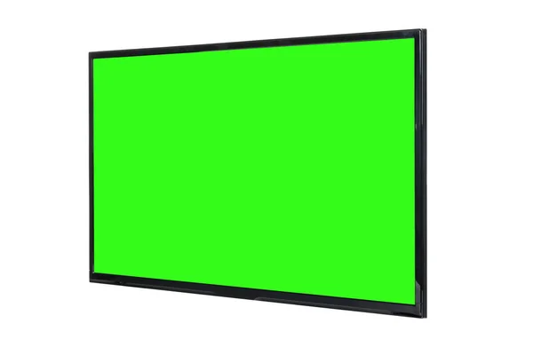 Modern High Definition Lcd Flat Monitor Blank Green Chromakey Screen — Stock Photo, Image