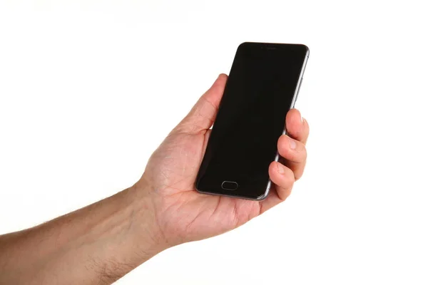 Human Hand Holds Modern Smartphone Blank Chromakey Screen Palm Technology — 스톡 사진