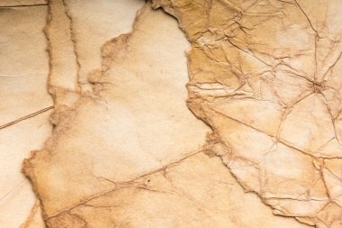 Eski kağıt çarşaf. Toz ve kirli lekelerle dolu boş bir arka plan. Eski ve antika sanat konsepti. Ayrıntılı yakın çekim stüdyo çekimi. Ön manzara. Ayarlanmış