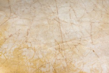 Aged paper sheet. Blank old background with dust and dirty stains. Vintage and antique art concept. Poster mockup. Detailed closeup studio shot. Front view. Toned