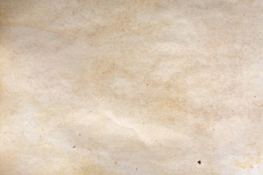 Aged paper sheet. Blank old background with dust and dirty stains. Vintage and antique art concept. Poster mockup. Detailed closeup studio shot. Front view. Toned