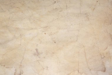 Aged paper sheet. Blank old background with dust and dirty stains. Vintage and antique art concept. Poster mockup. Detailed closeup studio shot. Front view. Toned