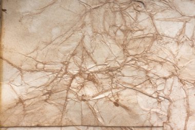 Aged paper sheet. Blank old background with dust and dirty stains. Vintage and antique art concept. Poster mockup. Detailed closeup studio shot. Front view. Toned