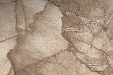 Aged paper sheet. Blank old background with dust and dirty stains. Vintage and antique art concept. Poster mockup. Detailed closeup studio shot. Front view. Toned