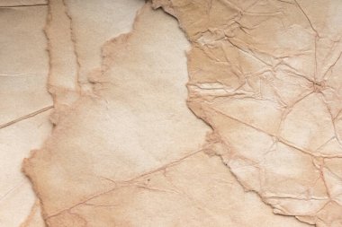 Aged paper sheet. Blank old background with dust and dirty stains. Vintage and antique art concept. Poster mockup. Detailed closeup studio shot. Front view. Toned