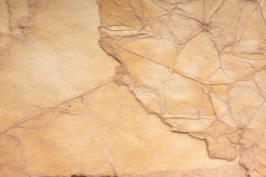 Aged paper sheet. Blank old background with dust and dirty stains. Vintage and antique art concept. Poster mockup. Detailed closeup studio shot. Front view. Toned