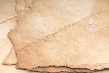 Aged paper sheet. Blank old background with dust and dirty stains. Vintage and antique art concept. Poster mockup. Detailed closeup studio shot. Front view. Toned