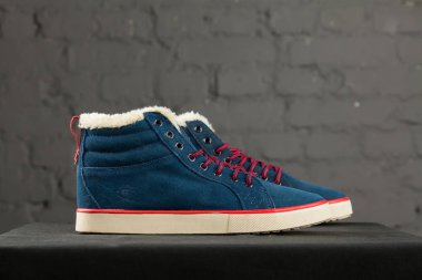 Yeni güzel renkli ve güzel Adidas Runsom koşu ayakkabıları, spor ayakkabıları, spor ayakkabıları soyut arka planda bir marka kutusu olan logoyu gösteriyor. Spor ve günlük ayakkabı konsepti. Kyiv, Ukrayna-8 Kasım 2017