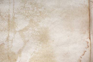 Aged paper sheet. Blank old background with dust and dirty stains. Vintage and antique art concept. Poster mockup. Detailed closeup studio shot. Front view. Toned