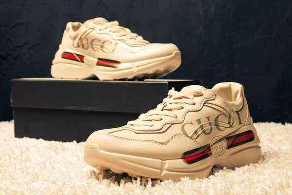 Gyönyörű Színes Szép Adidas Gucci Futócipő Tornacipő Tréner Mutatja Logó — Stock Fotó