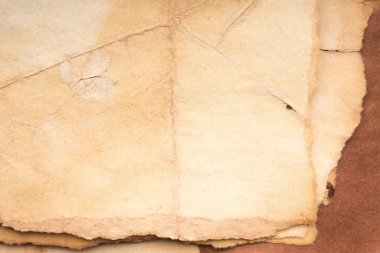 Aged paper sheet. Blank old background with dust and dirty stains. Vintage and antique art concept. Poster mockup. Detailed closeup studio shot. Front view. Toned