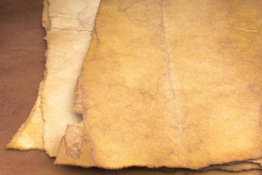 Aged paper sheet. Blank old background with dust and dirty stains. Vintage and antique art concept. Poster mockup. Detailed closeup studio shot. Front view. Toned