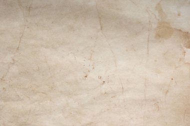 Aged paper sheet. Blank old background with dust and dirty stains. Vintage and antique art concept. Poster mockup. Detailed closeup studio shot. Front view. Toned