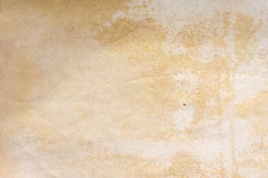 Aged paper sheet. Blank old background with dust and dirty stains. Vintage and antique art concept. Poster mockup. Detailed closeup studio shot. Front view. Toned