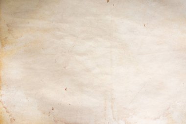 Aged paper sheet. Blank old background with dust and dirty stains. Vintage and antique art concept. Poster mockup. Detailed closeup studio shot. Front view. Toned