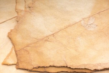 Aged paper sheet. Blank old background with dust and dirty stains. Vintage and antique art concept. Poster mockup. Detailed closeup studio shot. Front view. Toned