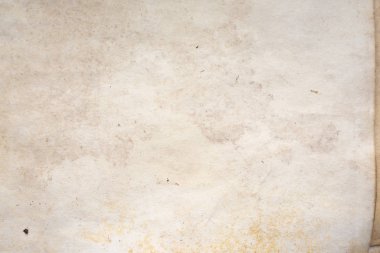Aged paper sheet. Blank old background with dust and dirty stains. Vintage and antique art concept. Poster mockup. Detailed closeup studio shot. Front view. Toned