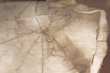 Aged paper sheet. Blank old background with dust and dirty stains. Vintage and antique art concept. Poster mockup. Detailed closeup studio shot. Front view. Toned
