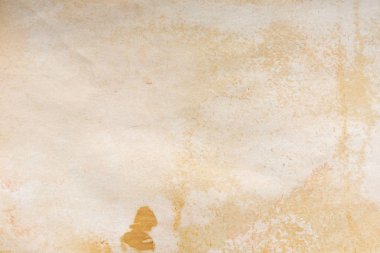 Aged paper sheet. Blank old background with dust and dirty stains. Vintage and antique art concept. Poster mockup. Detailed closeup studio shot. Front view. Toned