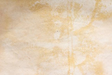 Aged paper sheet. Blank old background with dust and dirty stains. Vintage and antique art concept. Poster mockup. Detailed closeup studio shot. Front view. Toned