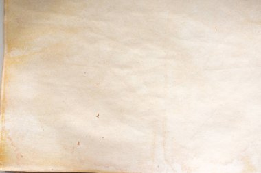 Aged paper sheet. Blank old background with dust and dirty stains. Vintage and antique art concept. Poster mockup. Detailed closeup studio shot. Front view. Toned