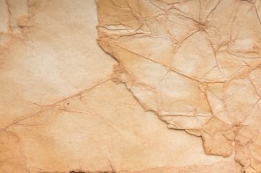 Aged paper sheet. Blank old background with dust and dirty stains. Vintage and antique art concept. Poster mockup. Detailed closeup studio shot. Front view. Toned