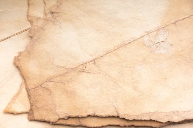 Aged paper sheet. Blank old background with dust and dirty stains. Vintage and antique art concept. Poster mockup. Detailed closeup studio shot. Front view. Toned