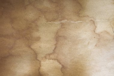 Aged paper sheet. Blank old background with dust and dirty stains. Vintage and antique art concept. Poster mockup. Detailed closeup studio shot. Front view. Toned