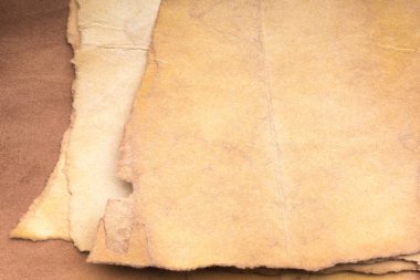 Aged paper sheet. Blank old background with dust and dirty stains. Vintage and antique art concept. Poster mockup. Detailed closeup studio shot. Front view. Toned