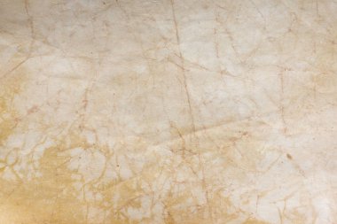 Aged paper sheet. Blank old background with dust and dirty stains. Vintage and antique art concept. Poster mockup. Detailed closeup studio shot. Front view. Toned