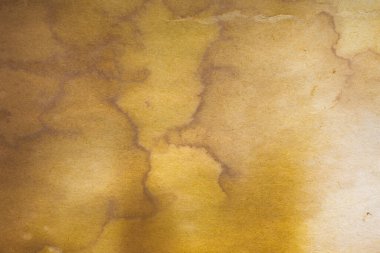Aged paper sheet. Blank old background with dust and dirty stains. Vintage and antique art concept. Poster mockup. Detailed closeup studio shot. Front view. Toned
