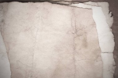 Eski kağıt çarşaf. Toz ve kirli lekelerle dolu boş bir arka plan. Eski ve antika sanat konsepti. Ayrıntılı yakın çekim stüdyo çekimi. Ön manzara. Ayarlanmış