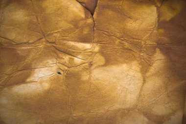 Aged paper sheet. Blank old background with dust and dirty stains. Vintage and antique art concept. Poster mockup. Detailed closeup studio shot. Front view. Toned