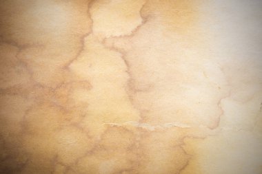 Aged paper sheet. Blank old background with dust and dirty stains. Vintage and antique art concept. Poster mockup. Detailed closeup studio shot. Front view. Toned