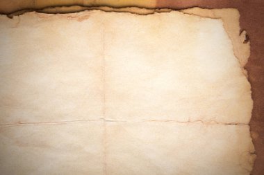 Aged paper sheet. Blank old background with dust and dirty stains. Vintage and antique art concept. Poster mockup. Detailed closeup studio shot. Front view. Toned
