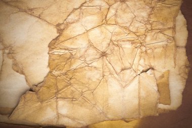 Aged paper sheet. Blank old background with dust and dirty stains. Vintage and antique art concept. Poster mockup. Detailed closeup studio shot. Front view. Toned