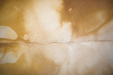 Aged paper sheet. Blank old background with dust and dirty stains. Vintage and antique art concept. Poster mockup. Detailed closeup studio shot. Front view. Toned