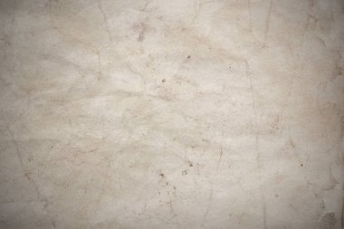 Aged paper sheet. Blank old background with dust and dirty stains. Vintage and antique art concept. Poster mockup. Detailed closeup studio shot. Front view. Toned