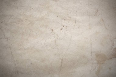 Aged paper sheet. Blank old background with dust and dirty stains. Vintage and antique art concept. Poster mockup. Detailed closeup studio shot. Front view. Toned