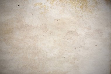 Aged paper sheet. Blank old background with dust and dirty stains. Vintage and antique art concept. Poster mockup. Detailed closeup studio shot. Front view. Toned