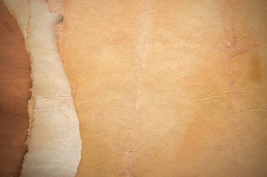 Aged paper sheet. Blank old background with dust and dirty stains. Vintage and antique art concept. Poster mockup. Detailed closeup studio shot. Front view. Toned