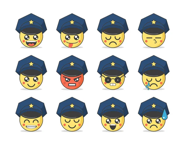 stock vector Set of vector emoticons in line style, emoji isolated on white background. Cute police icons.