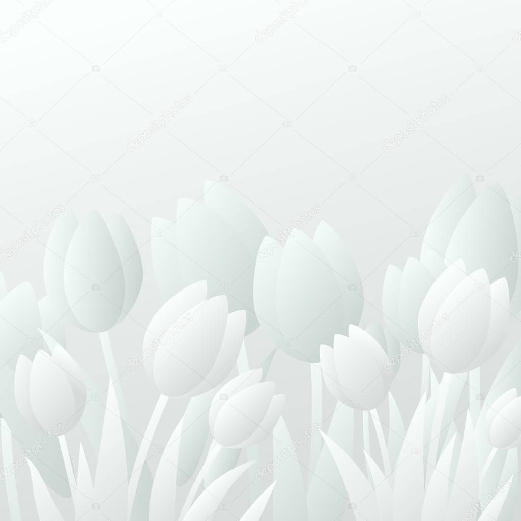 Paper tulips on white background. Greeting card
