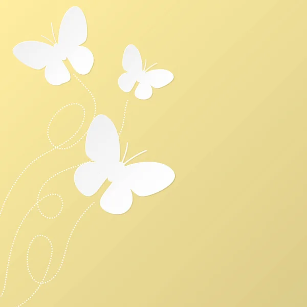 Fondo con mariposas de papel sobre fondo amarillo — Vector de stock