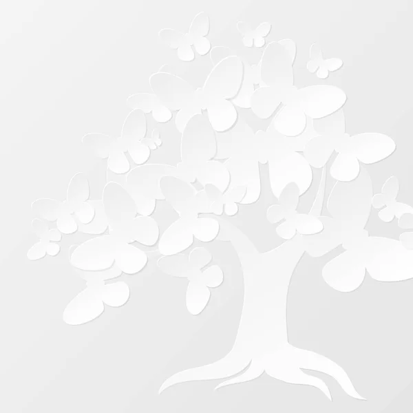 Kağıt beyaz bir arka plan üzerinde sanat ağaç kelebekler ile yapılmış. 