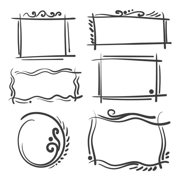 Hand drawn frames set. Cartoon vector square and round borders. — Stock Vector